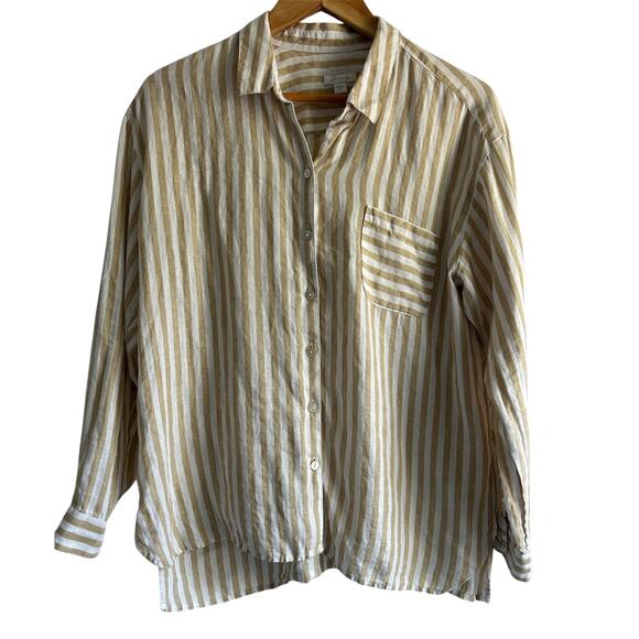 J.Jill Love Linen Medium 100% Linen Oversized‎ Striped Lagenlook Button Up Shirt - Picture 1 of 7
